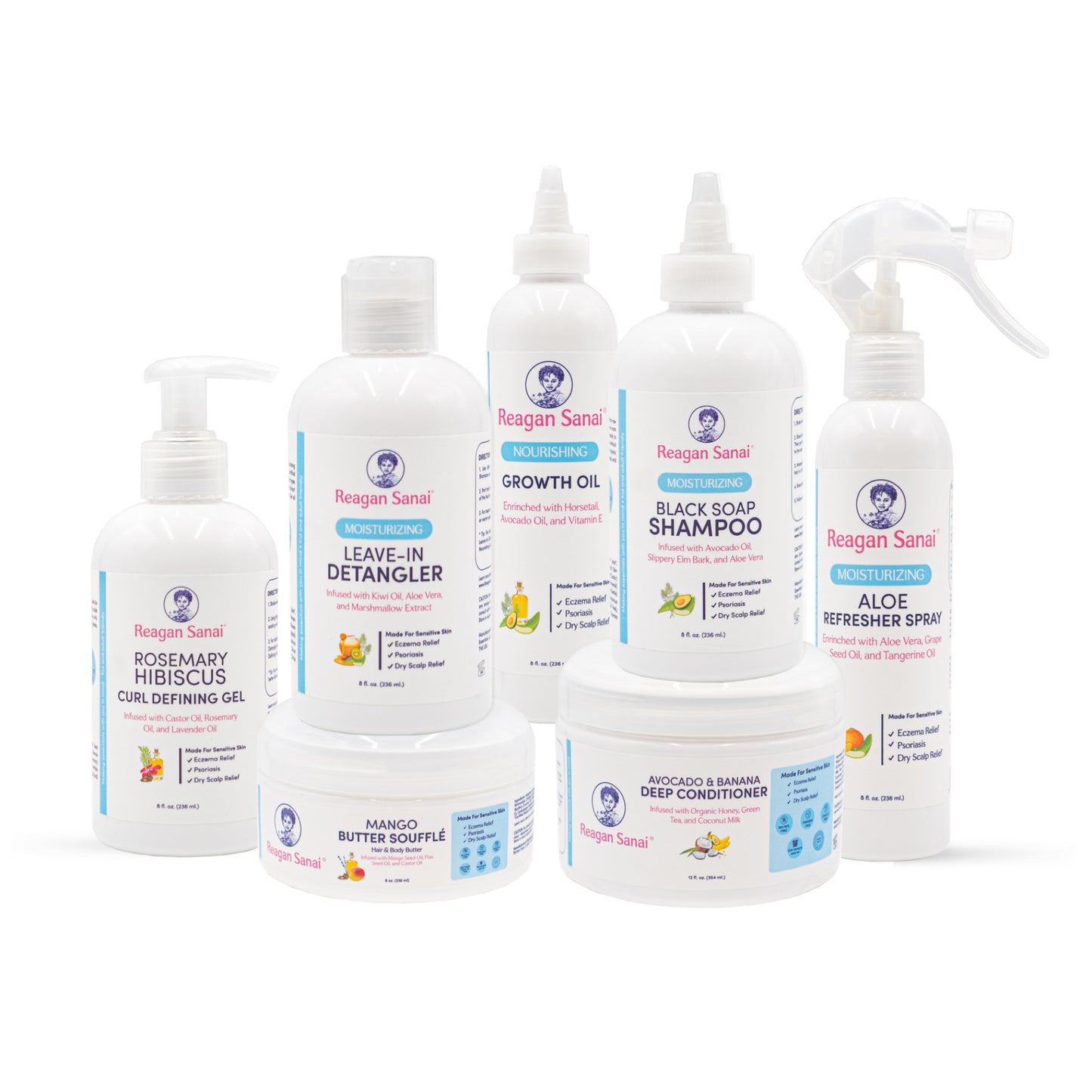 Reagan Sanai complete natural hair and skin care set with organic ingredients.