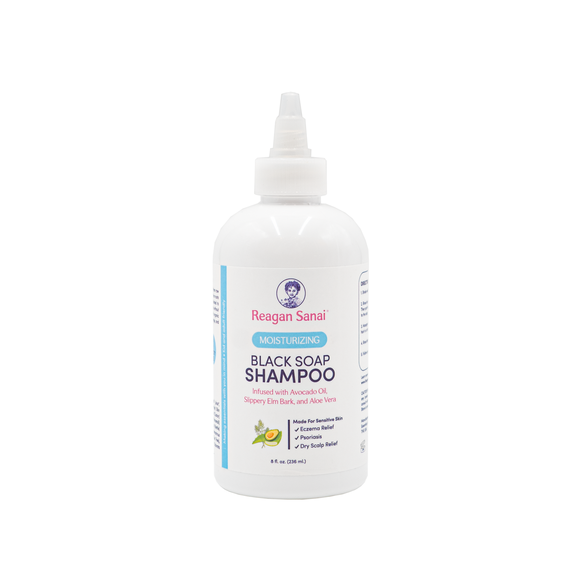 Reagan Sanai Black Soap Shampoo bottle for sensitive skin